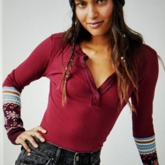 Free People Mikah Long Cuff Layering Thermal Top - Picture 2 of 5